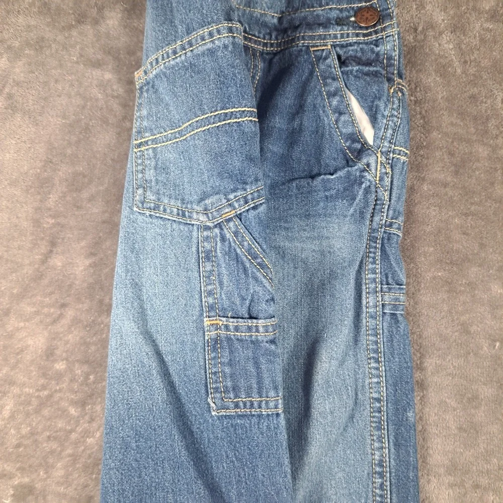 OshKosh B'gosh Blue Denim Carpenter Overalls 24 Months Yellow Logo Patch Casual‎
